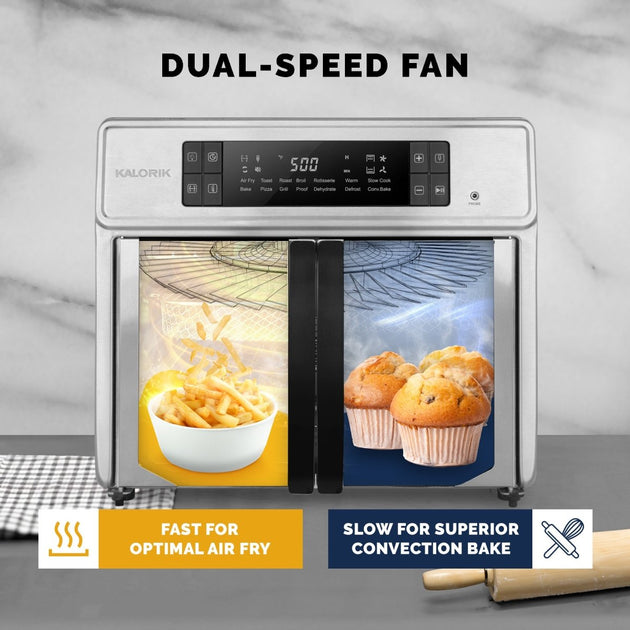 Kalorik 26 QT Digital Maxx Air Fryer Oven with 7 Accessories, Roaster,  Broiler, Rotisserie, Dehydrator, Oven, Toaster, Pizza Oven and Slow Cooker.