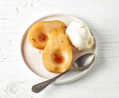 AIR FRYER BAKED PEARS with MAPLE MASCARPONE CREAM