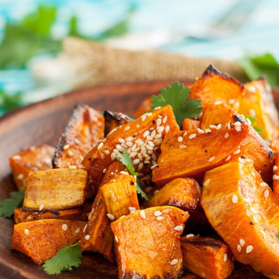 ROASTED EVERYTHING SWEET POTATO  with SWEET & SPICY SAUCE