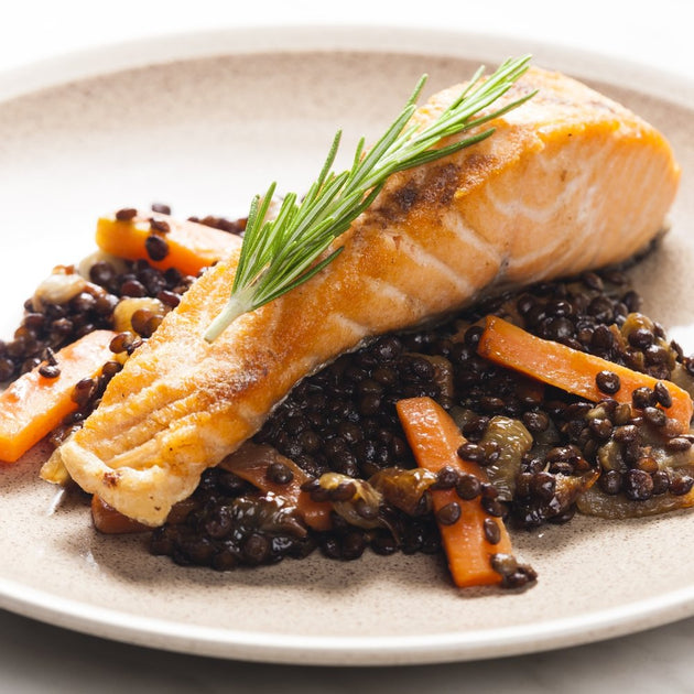 SALMON with LENTILS and LEMON VINAIGRETTE Kalorik