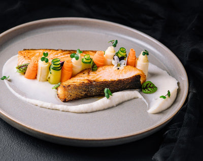 Sous Vide Salmon with Creamy Vegetable Purée and Garden Salad - A Healthy and Flavorful Feast!