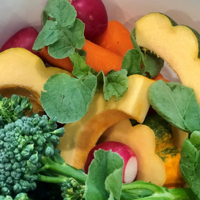 STEAMED FALL VEGETABLES with CRISPY TOFU and CREAMY MISO DIPPING SAUCE