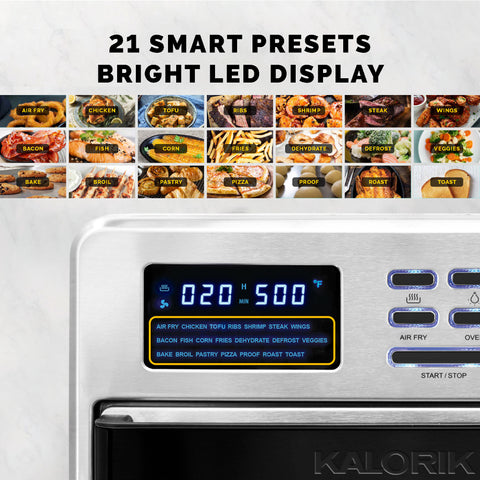  Kalorik MAXX® 16 Quart Digital Air Fryer Oven, 9-in-1  Versatility, Bake, Braise, Broil, Dehydrate, Grill, Roast, Sear, Toast, 21  Presets, 5 Accessories, Bonus Cookbook, 500°F, 1600W, Stainless Steel :  Home & Kitchen