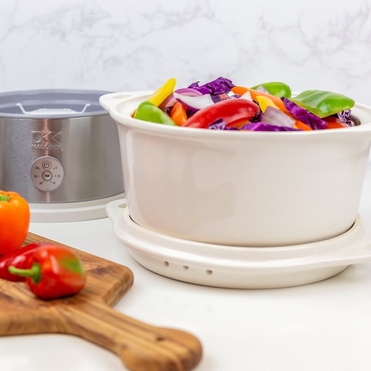 Kalorik® 4.8 Quart Ceramic Steamer with Steaming Rack, White