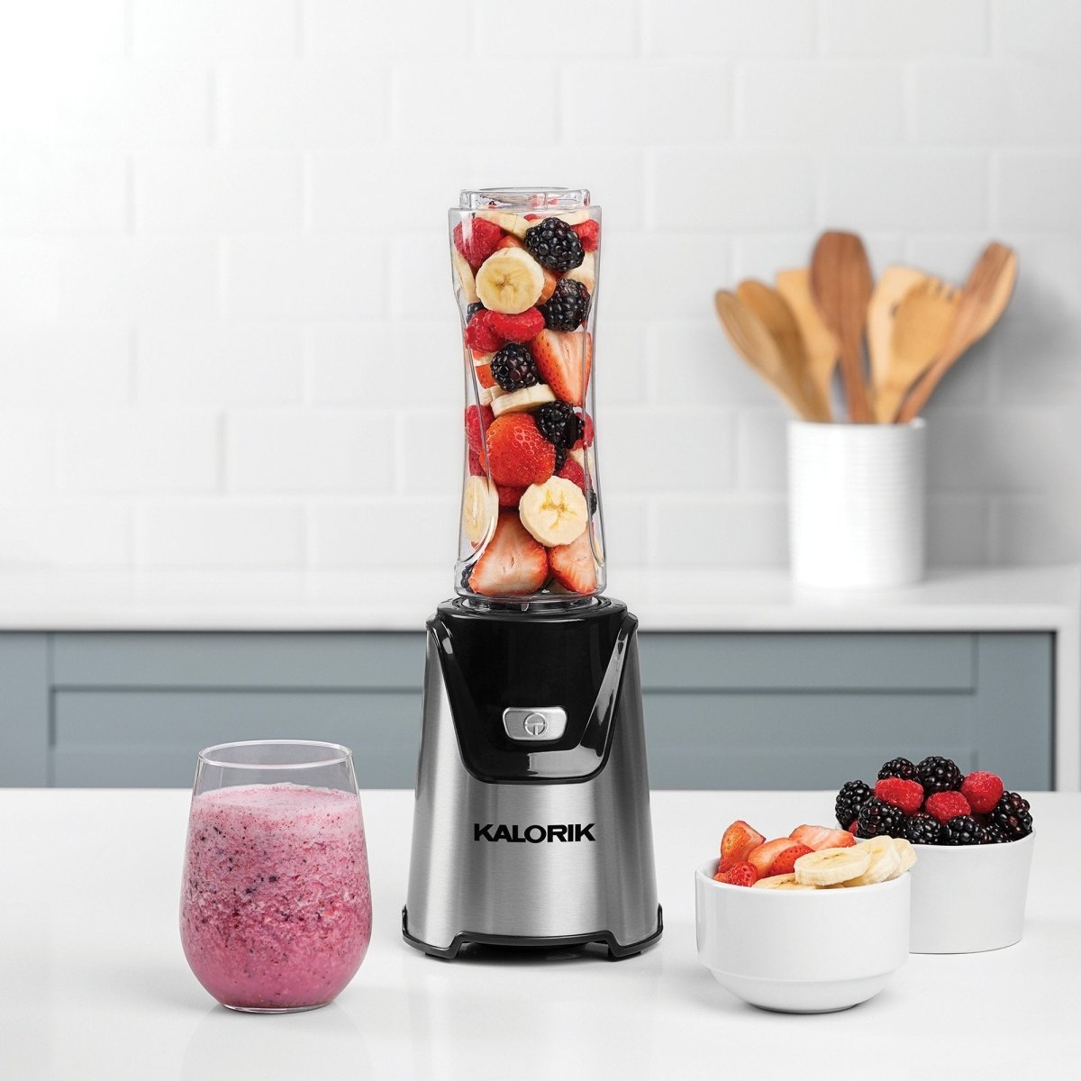 Kalorik Personal Blender with 2 Tritan Bottles, Stainless Steel