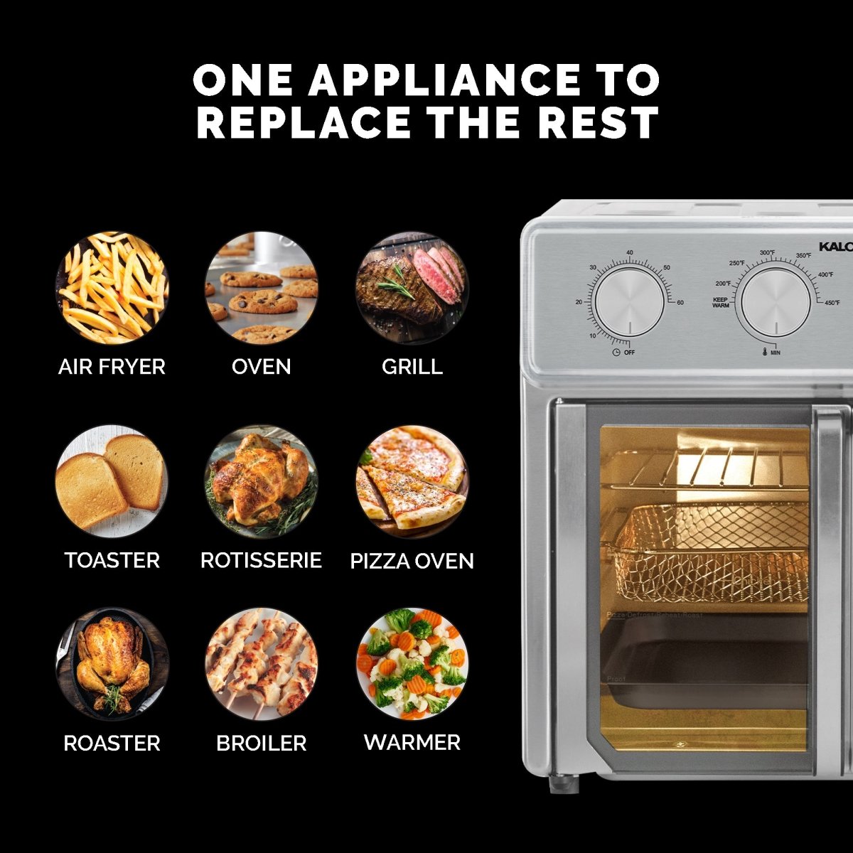 Kalorik MAXX® 26 Quart Analog Air Fryer Oven with 7 Accessories, Stain