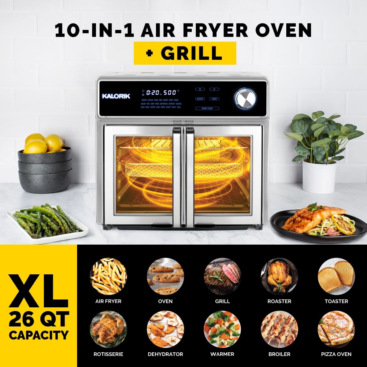 Kalorik MAXX® 26 Quart Digital Air Fryer Oven Grill DELUXE, Stainless Steel