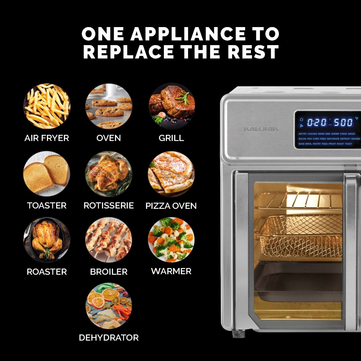 Kalorik MAXX® 26 Quart Stainless Steel Digital Air Fryer Oven with Accessories