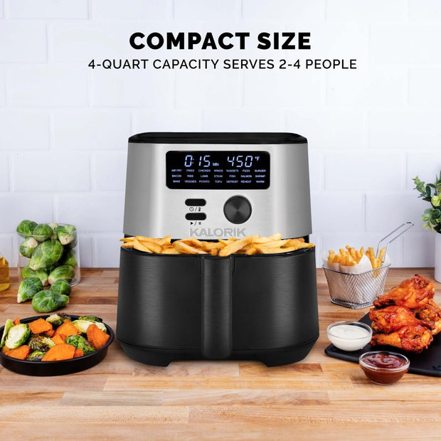 Kalorik MAXX® 4 Quart Digital Air Fryer, Black and Stainless Steel