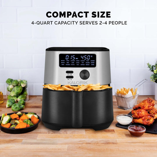 Kalorik MAXX® 4 Quart Digital Air Fryer, Black and Stainless Steel