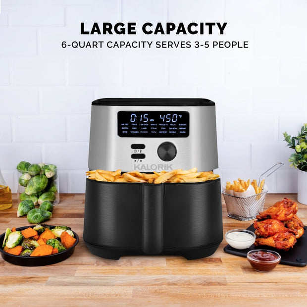 Kalorik MAXX® 6 Quart Digital Air Fryer with LED Screen, Black and Stainless Steel