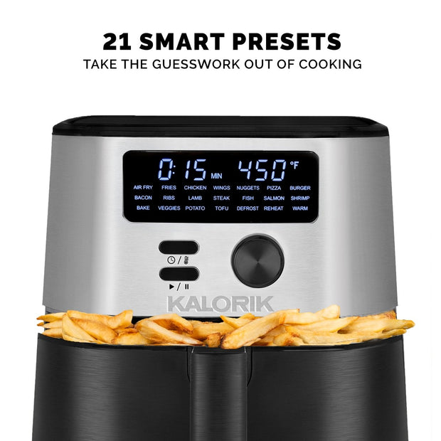 Kalorik MAXX® 6 Quart Digital Air Fryer with LED Screen, Black and Stainless Steel