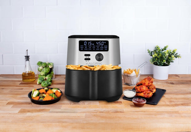Kalorik MAXX® 6 Quart Digital Air Fryer with LED Screen, Black and Stainless Steel