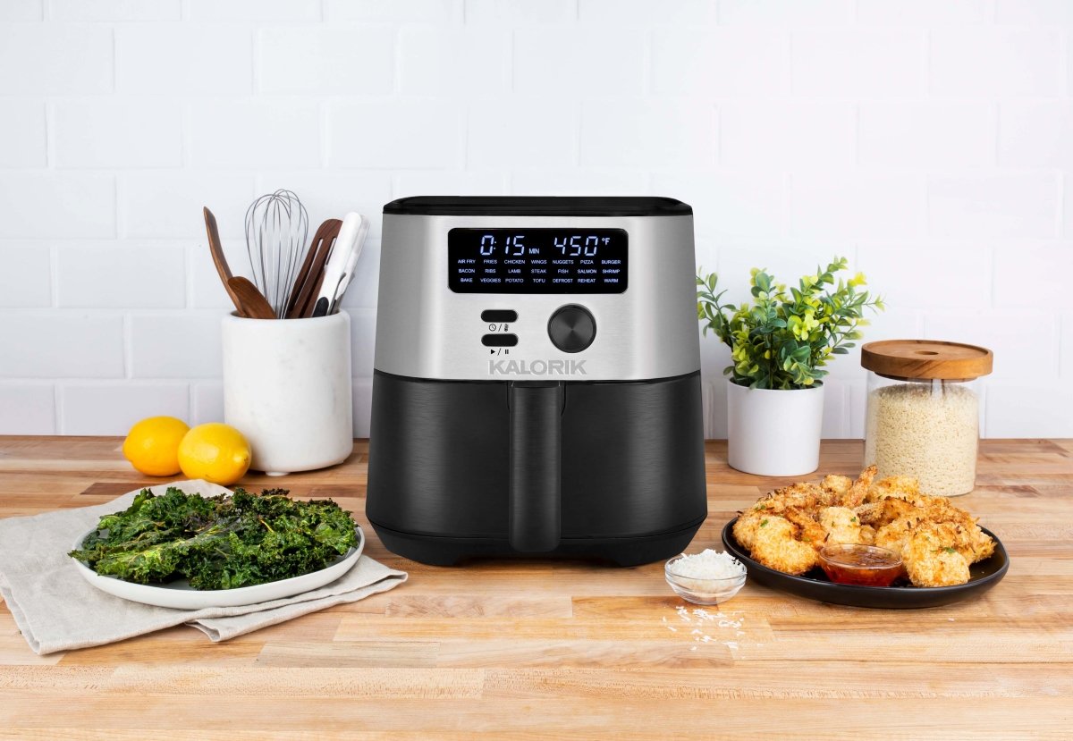 Kalorik MAXX® 6 Quart Digital Air Fryer with LED Screen, Black and Stainless Steel