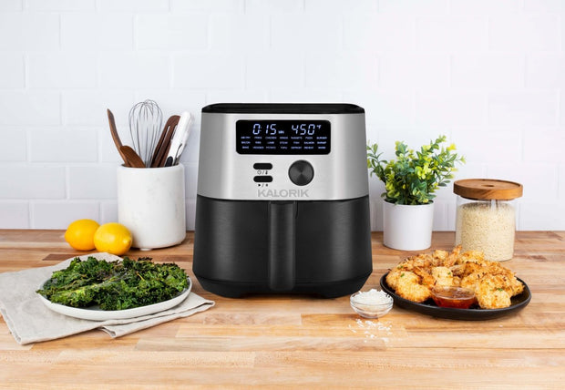 Kalorik MAXX® 6 Quart Digital Air Fryer with LED Screen, Black and Stainless Steel