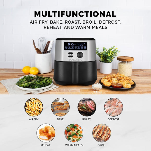 Kalorik MAXX® 6 Quart Digital Air Fryer with LED Screen, Black and Stainless Steel