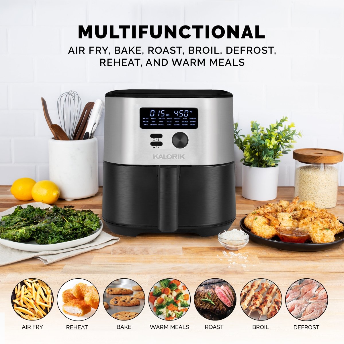 Kalorik MAXX® 7 Quart Digital Air Fryer, Black and Stainless Steel