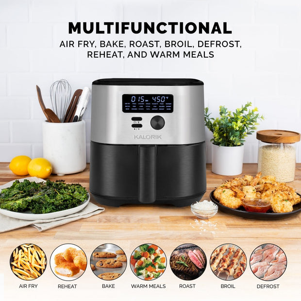 Kalorik MAXX® 7 Quart Digital Air Fryer, Black and Stainless Steel