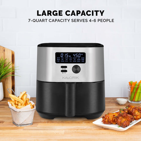 Kalorik MAXX® 7 Quart Digital Air Fryer, Black and Stainless Steel