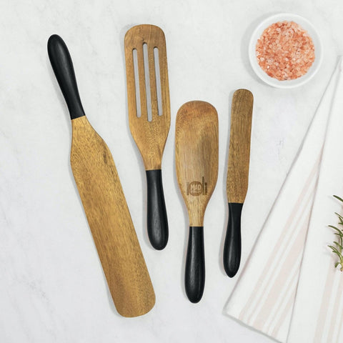 Mad Hungry As Seen on TV 4-Piece Acacia Wood Spurtle Set, Black