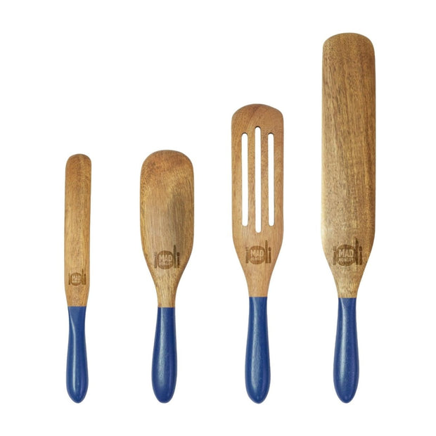 Mad Hungry As Seen on TV 4-Piece Acacia Wood Spurtle Set, Blue