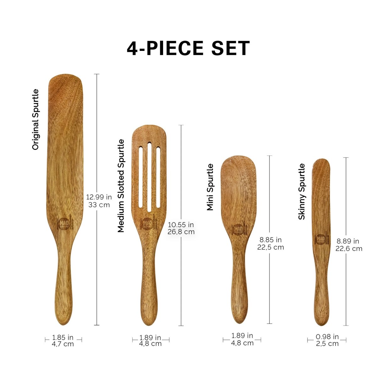 Mad Hungry As Seen on TV 4-Piece Acacia Wood Spurtle Set, Natural